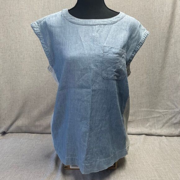 Lou & Grey Chambray Cap Sleeved Shirt Striped Cotton Women's Size Small - Picture 1 of 8